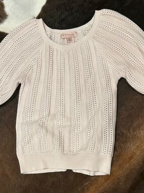 Philosophy Lightweight Open-Knit Short Sleeve Sweater in Pale Pink